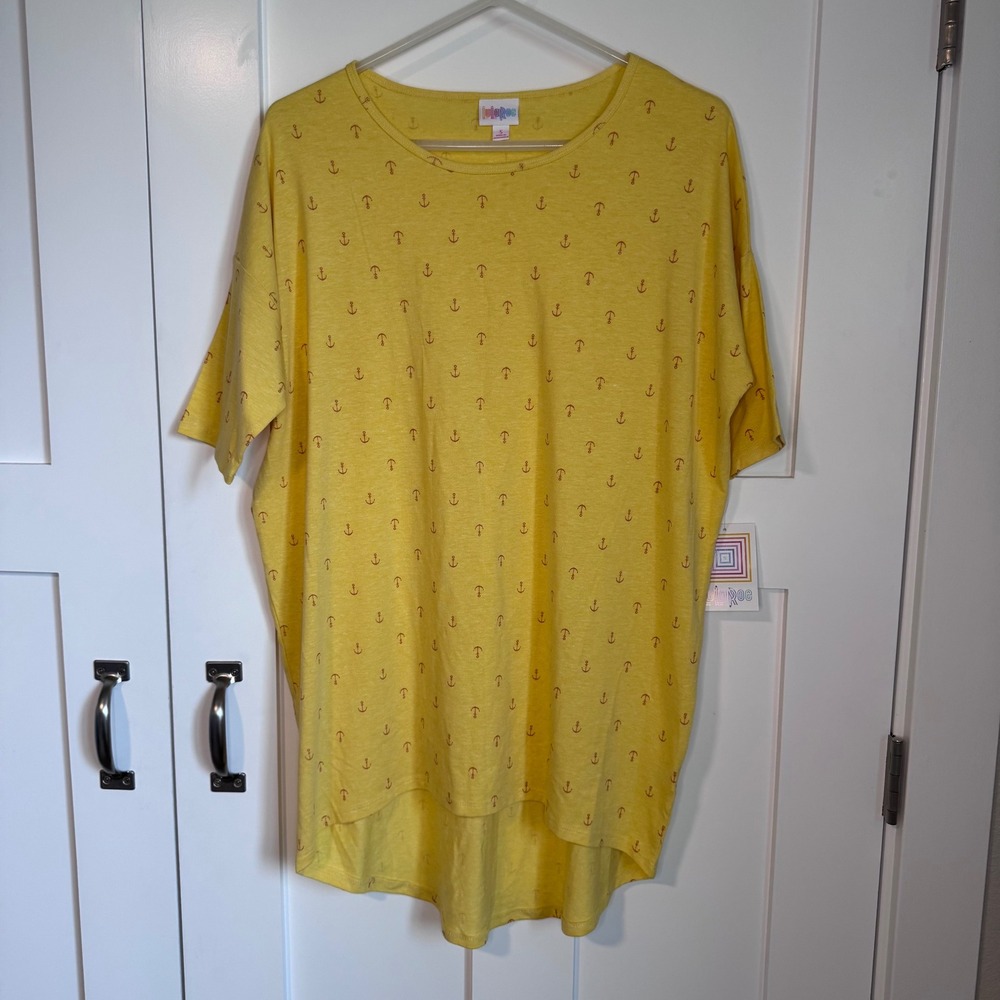 NWT Irma Oversized Top Yellow with Pink Anchors Women's Size Small Cotton Blend